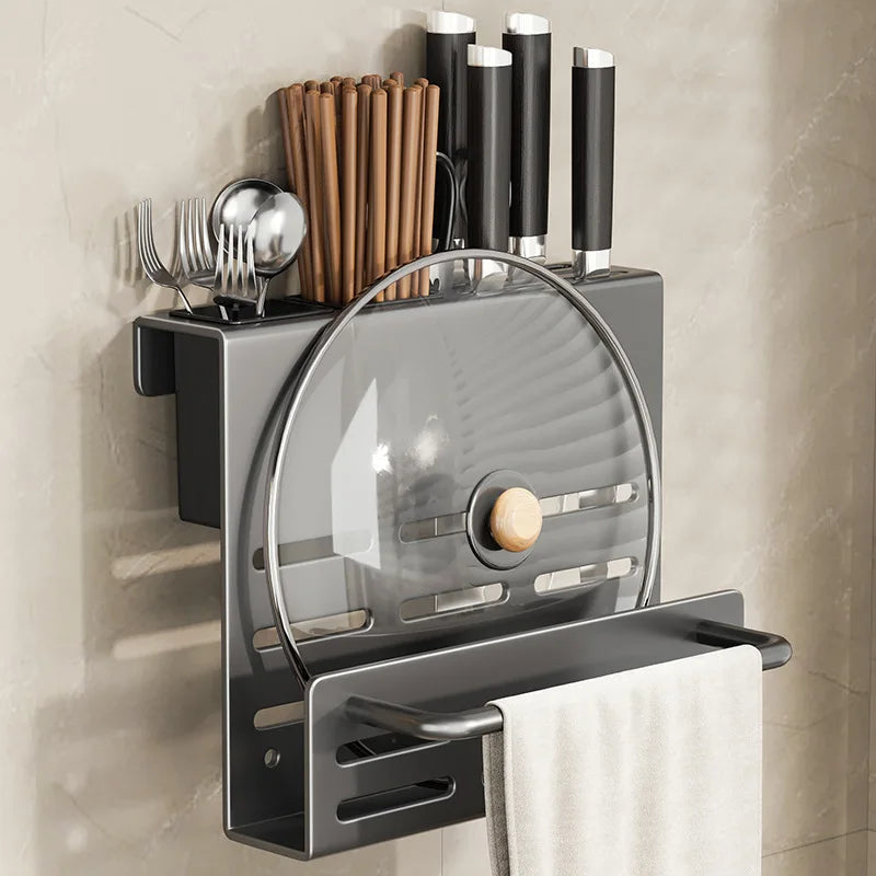 ChefSpace Wall-mounted Knife Holder with Cutting Board Storage – Stainless Steel Stornfield
