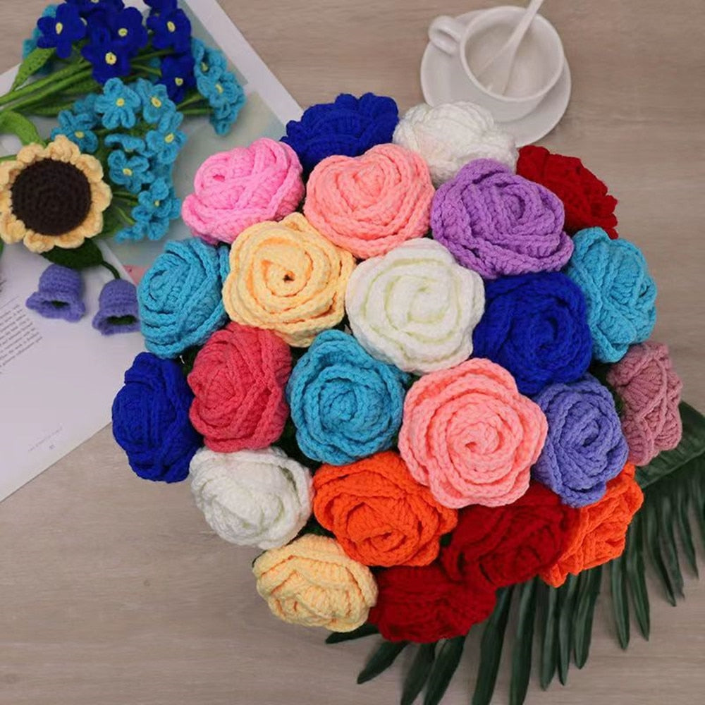 Bouquet of hand-knitted roses