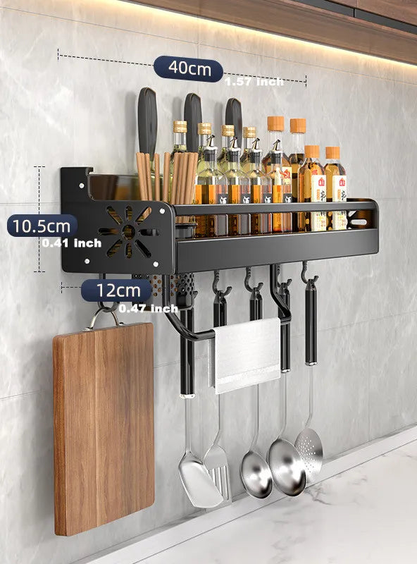 Kitchen wall shelf made of metal – Self-adhesive & screwable | Non-slip wave pattern | Mounting accessories included Stornfield