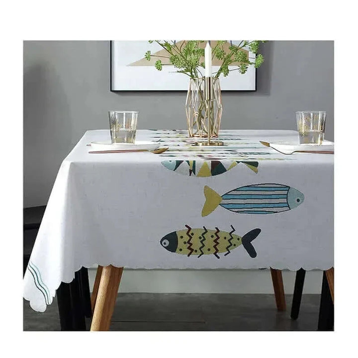 Stornfield | Stain-Resistant Rectangular Tablecloth with Aquatic Design