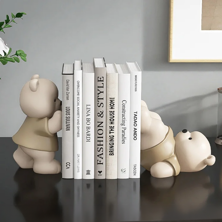 Milo Bear Bookend Decorative Figurine in Cream Finish | Stornfield
