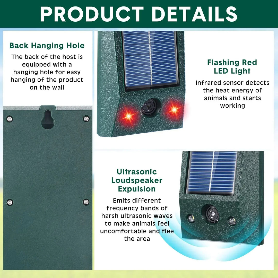 Stornfield | SolarGuardix Ultrasonic Bird Repeller Solar | With LED & Motion Sensor | Waterproof IP58 | 600 m² Coverage