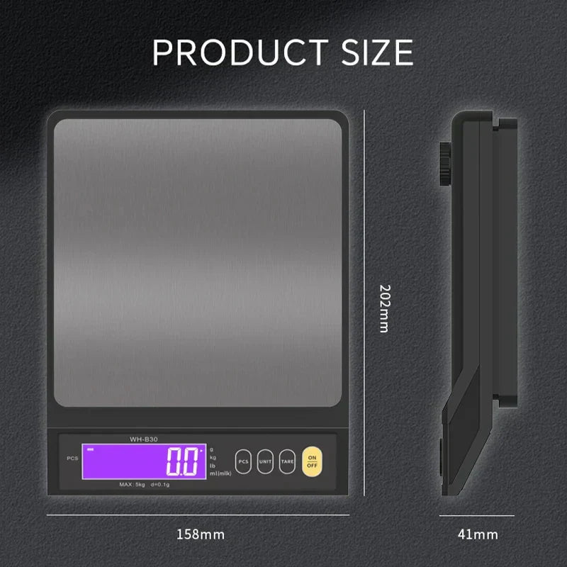 Stornfield | 5 kg/0.1 g and 10 kg/1 g digital electronic kitchen scale, LCD display, fully waterproof stainless steel weighing tool for baking
