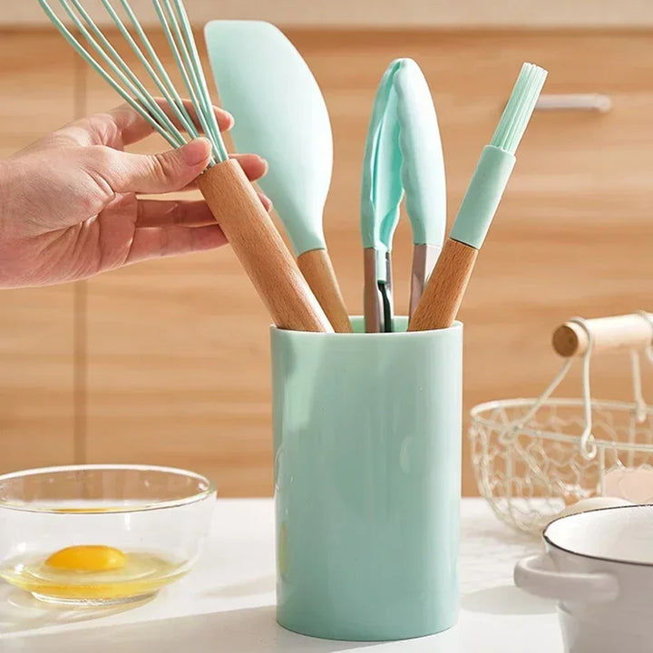 ChefEase – 12-piece Silicone Cooking Utensils Set with Wooden Handles | Stornfield