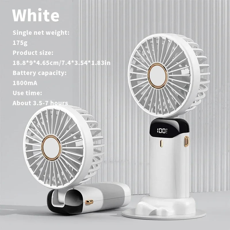 Handheld Mini Fan – 3000mAh Foldable Portable Desk & Neck Hanging Fan with 5 Speeds, USB Rechargeable & Phone Stand Display | Stornfield