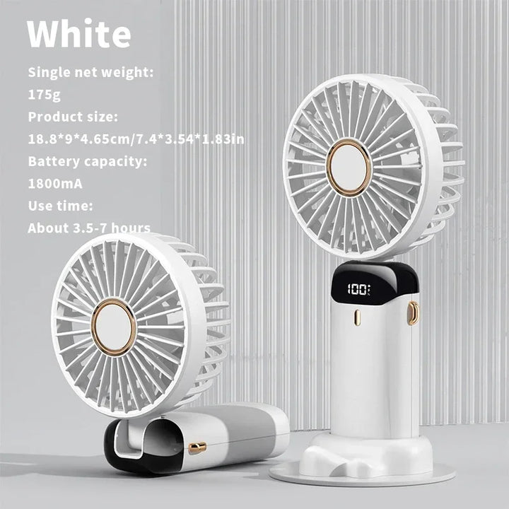 Handheld Mini Fan – 3000mAh Foldable Portable Desk & Neck Hanging Fan with 5 Speeds, USB Rechargeable & Phone Stand Display | Stornfield