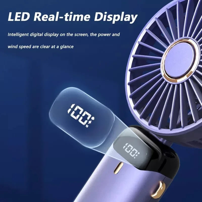 USB Handheld Mini Fan Foldable Portable Neck Hanging Fans 5 Speed USB Rechargeable Fan with Phone Stand and Display Screen | Stornfield