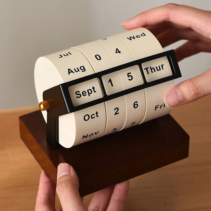 Mid-Century Rotating Wooden Perpetual Desk Calendar | Stornfield