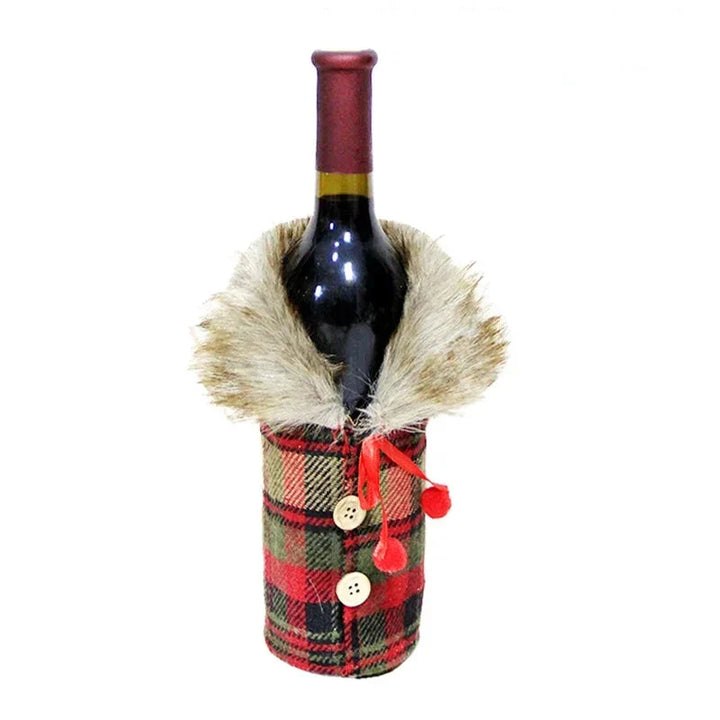 Christmas bottle cover with fur collar – festive cover for wine bottles, gnome decoration for Christmas, perfect as gift wrapping | Stornfield