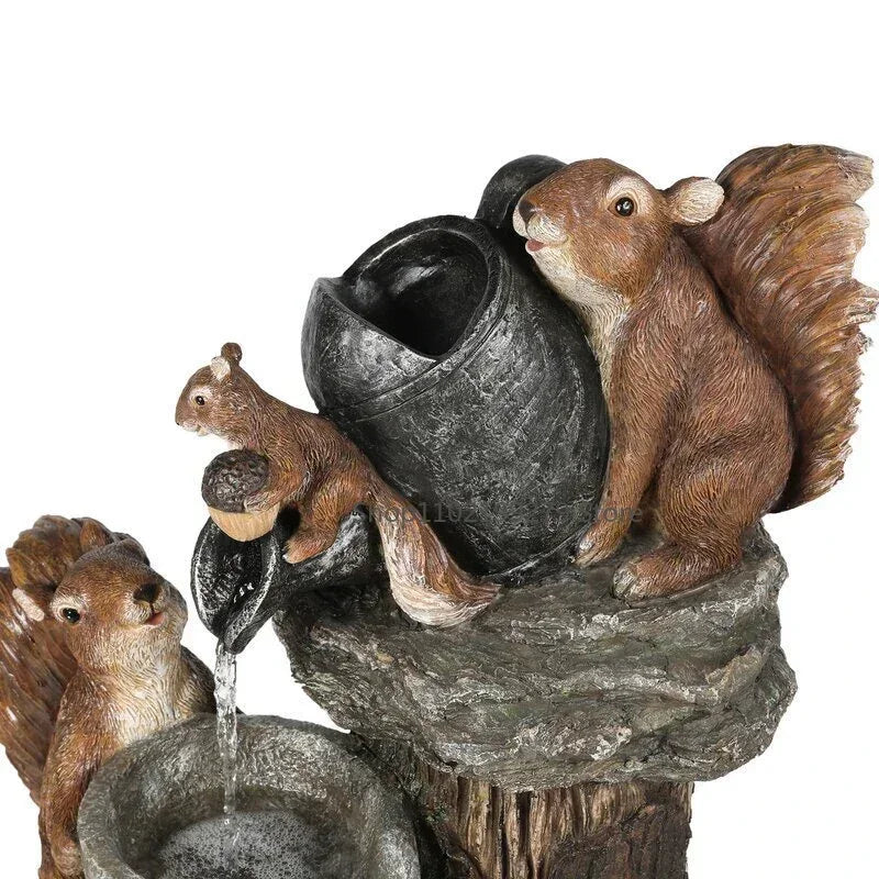 Stornfield | Lunaverde Solar Deco Fountain Duck & Squirrel | Garden Figure with LED Light | Weatherproof Resin | For Terrace & Balcony