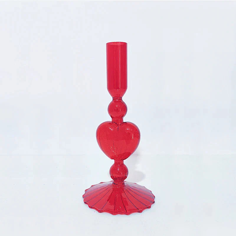 Stornfield | Retro Red Heart Candlestick Glass Candle Holder Wedding Table Decoration Home Party Glass Vase Decor