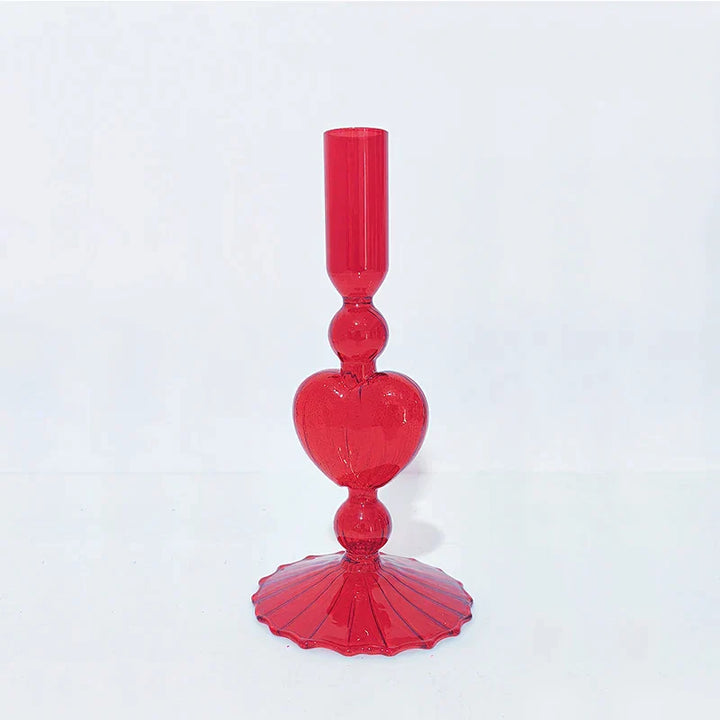 Stornfield | Retro Red Heart Candlestick Glass Candle Holder Wedding Table Decoration Home Party Glass Vase Decor