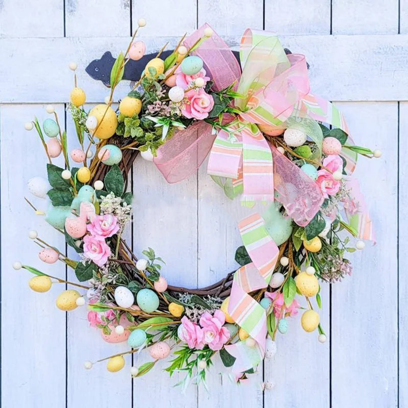 Stornfield | 5 Styles Easter Egg Wreath with Bow Ribbon, Easter Egg Garland, Door Ornaments, Wall Decor, Happy Easter 2023 Decoration for Home Kids