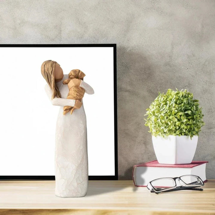 Stornfield | Resin figurine, characters, family figures, sculpture, figures for home decoration, table decoration, living room, angel, embrace, dog, father, child