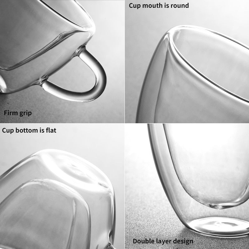 Stornfield | Heart Shaped Glass Mug Double Wall Insulated Coffee Mugs Tea Cup Milk Lemon Juice Water Heat Resistant Drinkware Gift for Lovers