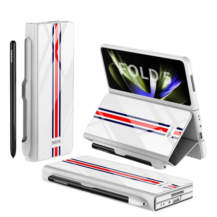 Stornfield | Glass Case with Shockproof Armor, Stand, Leather Pouch for Samsung Galaxy Z Fold 5/4