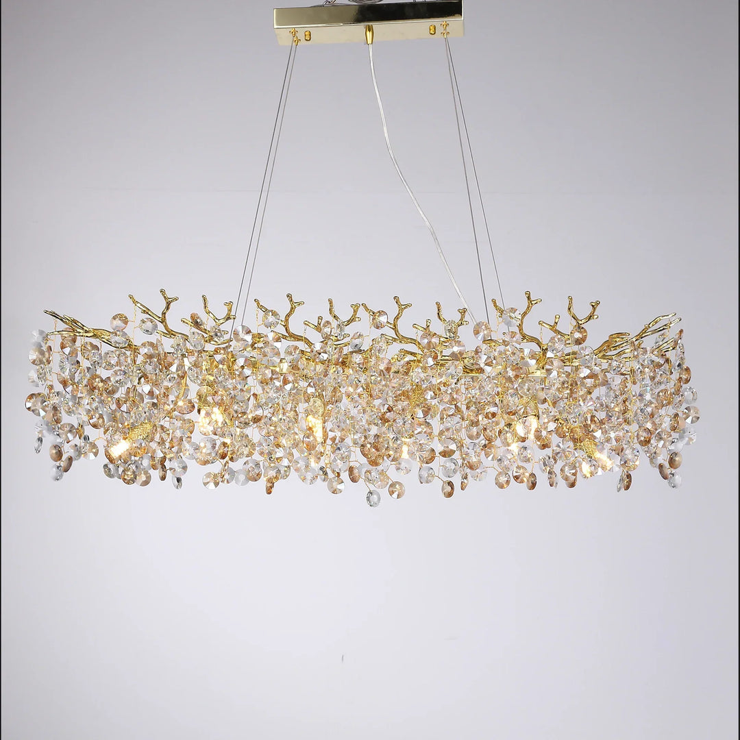 Stornfield | Long Crystal Pendant Light - Dining Room Gold Hanging Light Restaurant Island, Nordic Silver Large LED Pendant Light
