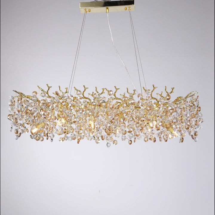 Stornfield | Long Crystal Pendant Light - Dining Room Gold Hanging Light Restaurant Island, Nordic Silver Large LED Pendant Light