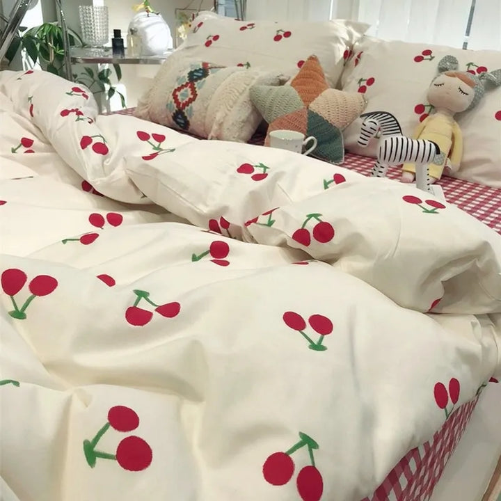 Heart / Cherry Print Bedding Set Duvet Cover Bed Sheets & Pillowcases | Stornfield