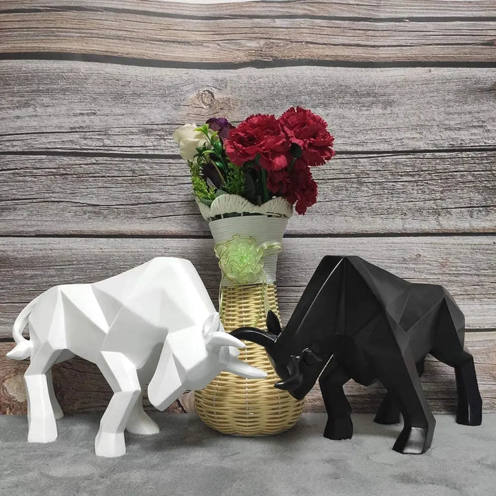 Stornfield | YuryFvna Modern Geometric Bull Statue, Ornament, Coffee Shop, Bull Sculptures, Animal Figurines, Abstract Decoration for Hotel and Home