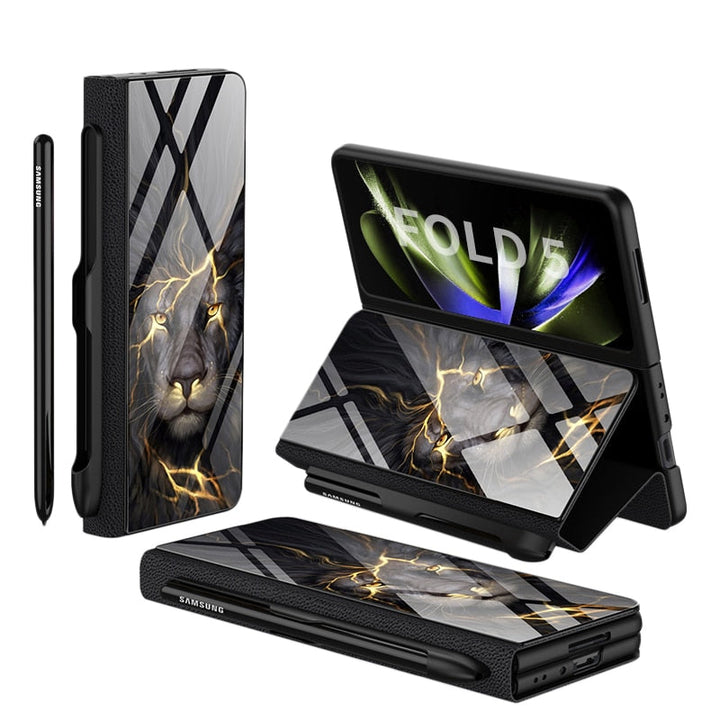 Stornfield | Glass Case with Shockproof Armor, Stand, Leather Pouch for Samsung Galaxy Z Fold 5/4