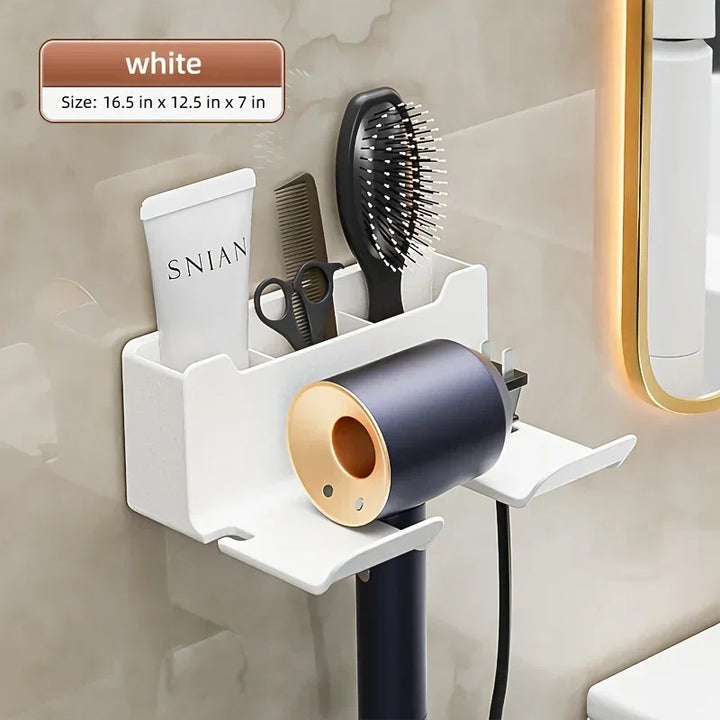 Multifunctional hair dryer holder – wall-mounted | no drilling | with plug storage | ABS plastic Stornfield
