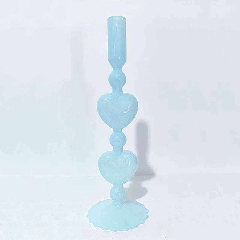 Stornfield | Retro Red Heart Candlestick Glass Candle Holder Wedding Table Decoration Home Party Glass Vase Decor
