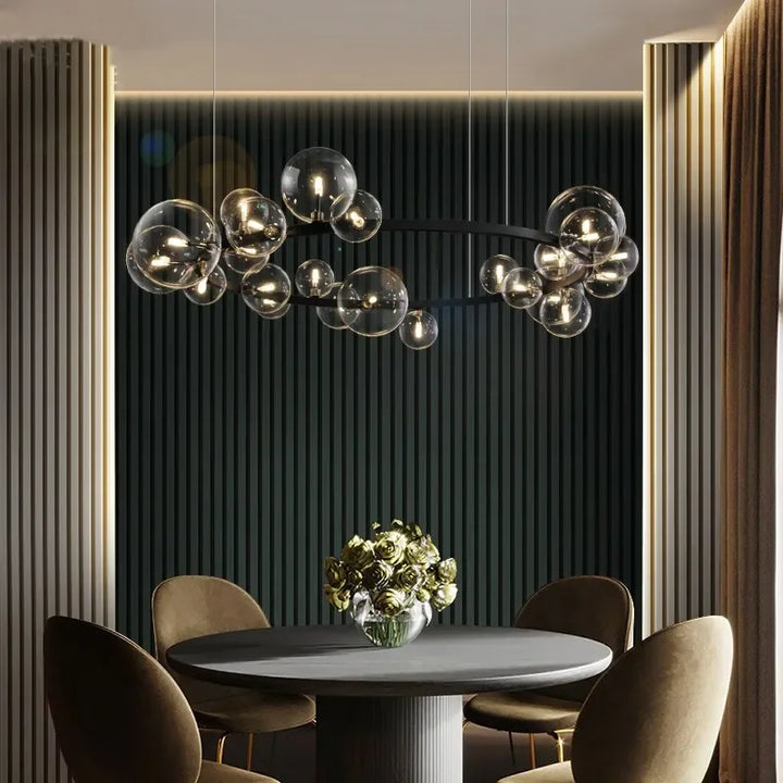 Stornfield | Modern Creative Metal Chandelier: 7/10 Clear Glass Bubbles, Long and Round Design with G9 Socket