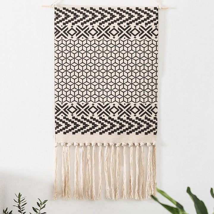 Stornfield | Tenture Murale Bohémienne, Mur Tissé en Macramé, Décoration d'Intérieur, Tassel en Lin de Coton, Fait Main, Tissé, Art de Toile Géométrique, Tentures Murales de Fond