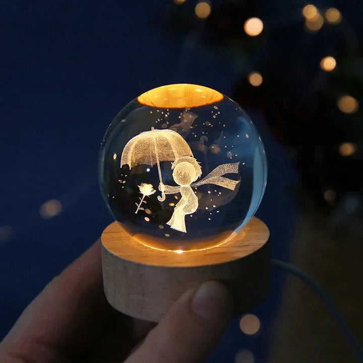 3D Crystal Night Light LED - Starry Sky Projector with Wooden Base, Romantic Lighting for Bedroom & Gifts | Stornfield