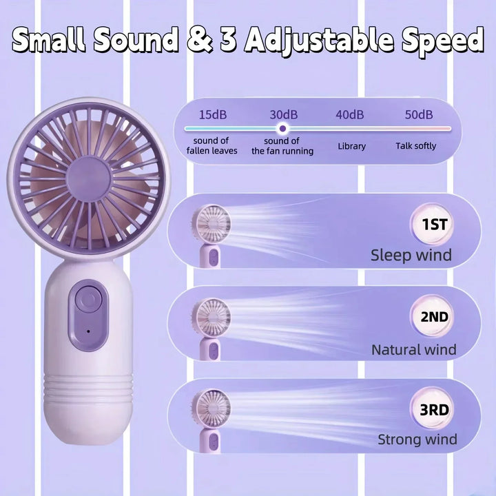 Mini Handheld USB Fan – 3-Speed Strong Wind Portable Desk Fan, Rechargeable for Students, Office, Outdoor, Travel, and Camping | Stornfield