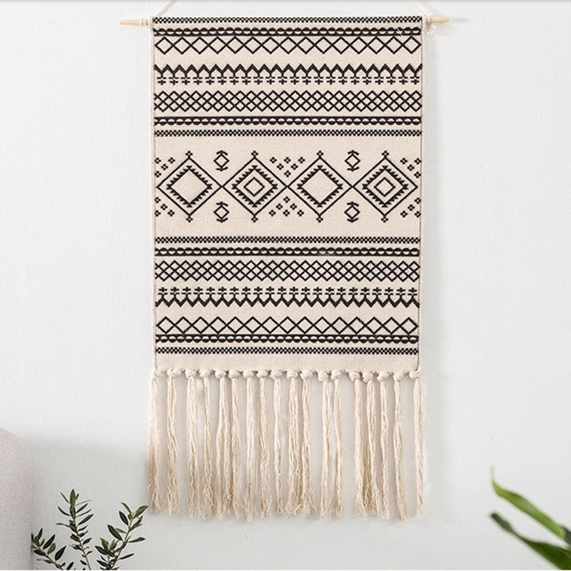 Stornfield | Tenture Murale Bohémienne, Mur Tissé en Macramé, Décoration d'Intérieur, Tassel en Lin de Coton, Fait Main, Tissé, Art de Toile Géométrique, Tentures Murales de Fond