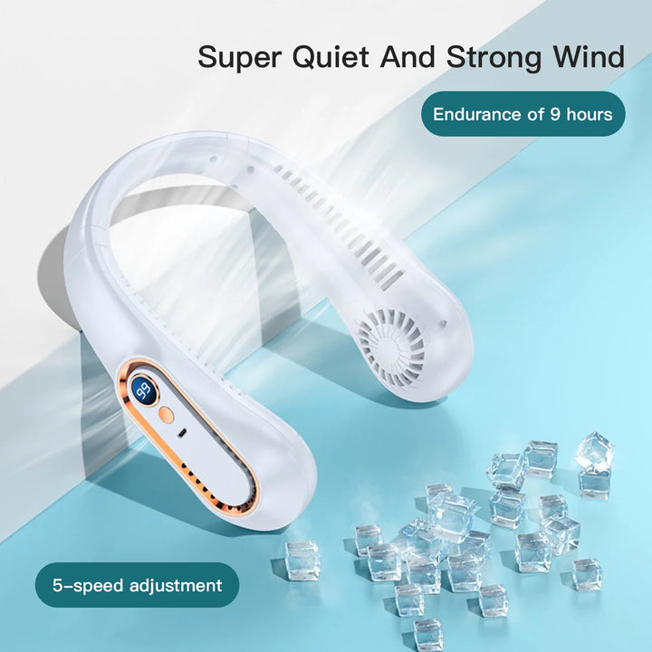 Portable Mini Bladeless Neckband Fan with Digital Display - USB Rechargeable Air Cooler for Neck, Hands-Free Cooling Experience | Stornfield