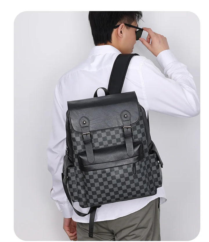 Stornfield | Versatile Trendy Plaid Business Backpack for Men Large Capacity Luxury Brand Design PU Leather Backpack Men's School Backpack