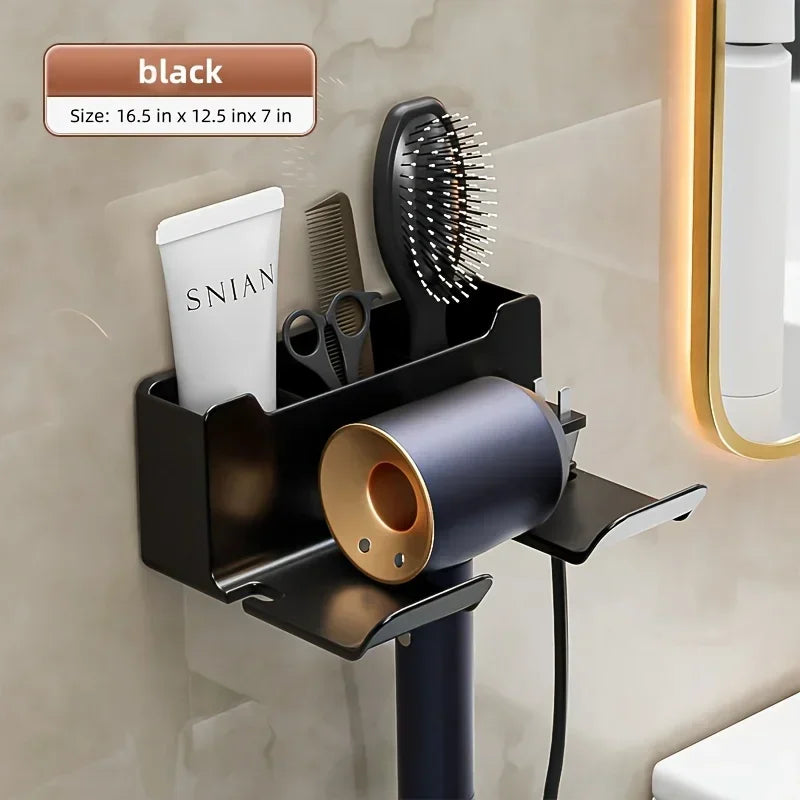 Multifunctional hair dryer holder – wall-mounted | no drilling | with plug storage | ABS plastic Stornfield