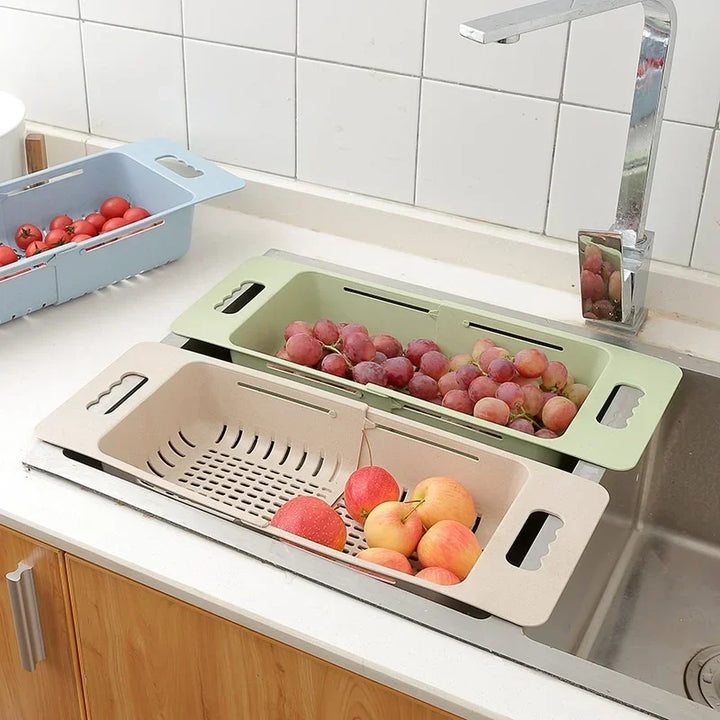 FlexDrain Draining Basket Kitchen – Adjustable Sink Organizer | Auto Drain & Fruit Vegetable Dryer | Space-saving Kitchen Accessory | Stornfield