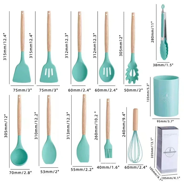 ChefEase – 12-piece Silicone Cooking Utensils Set with Wooden Handles | Stornfield