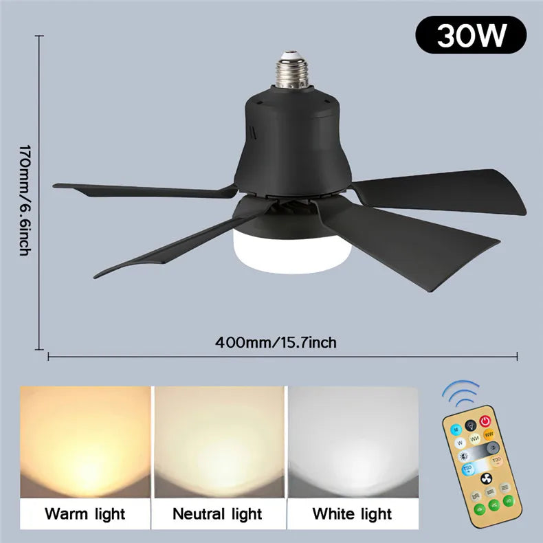 30W E27 Ceiling Fan Light with Remote - LED Dimming Function, Intelligent Silent Fan for Bedroom & Living Room | Stornfield
