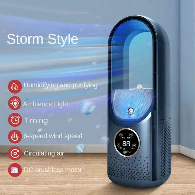 Portable USB Leafless Air Cooler – Silent 6-Speed Electric Fan with Timer & Humidifier | Stornfield