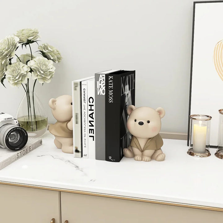 Milo Bear Bookend Decorative Figurine in Cream Finish | Stornfield