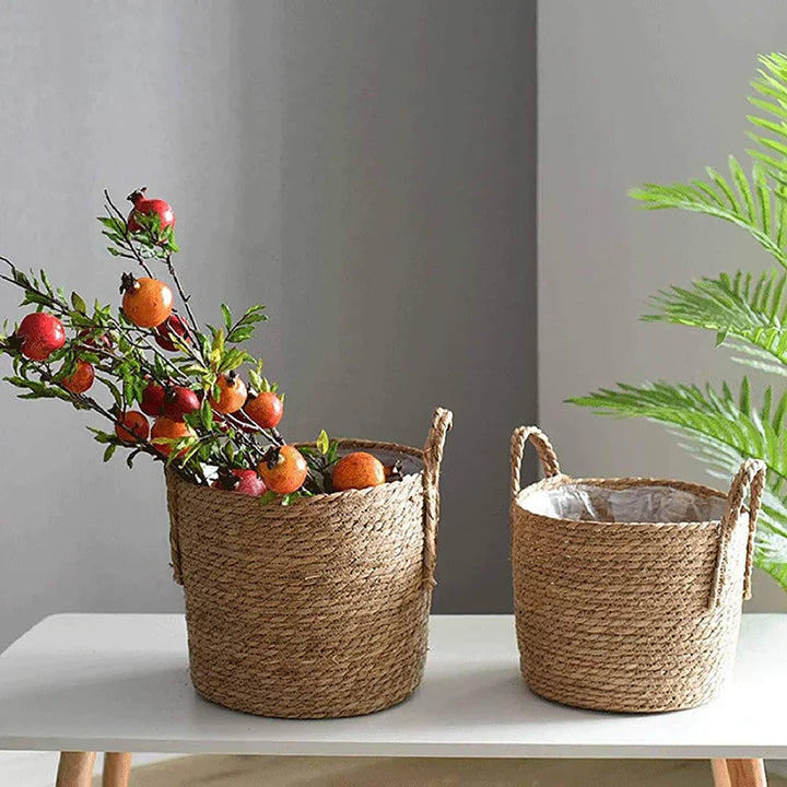 Stornfield | Nordic Extra Large Straw Pouch Flower Pot Storage Basket Seaweed Green Plant Potted Hand-Woven Flower Basket Floor Indoor Flower Pot