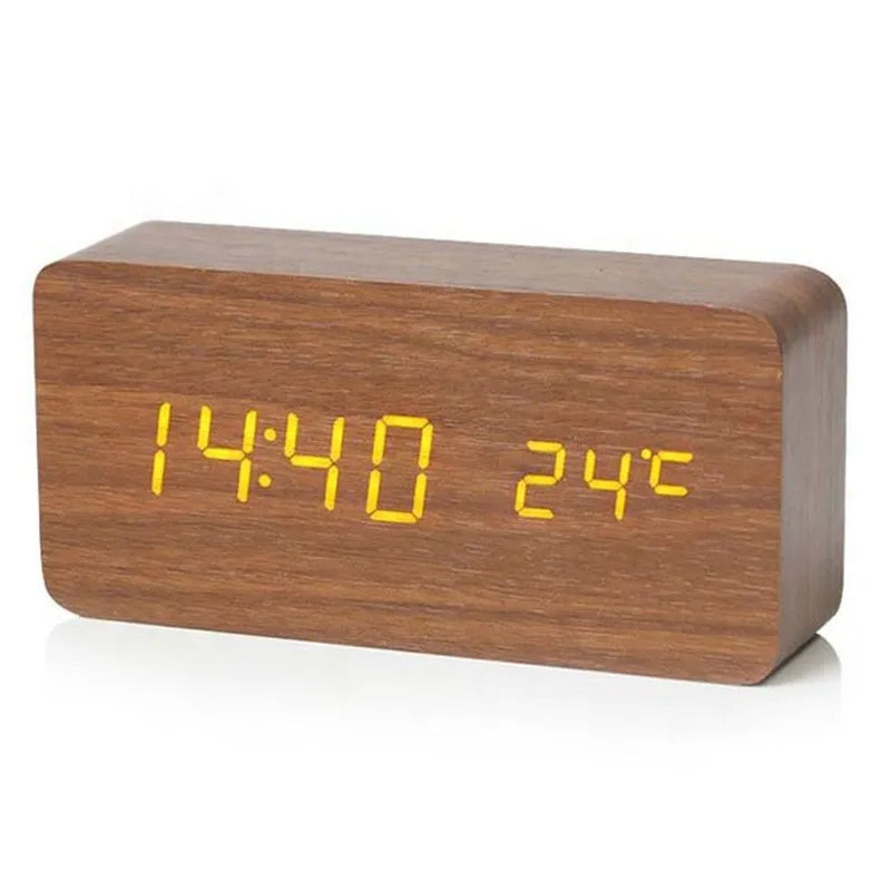 Digital LED wooden clock with temperature display, alarm function and modern design – Perfect for bedroom or office, energy-saving and stylish | Stornfield