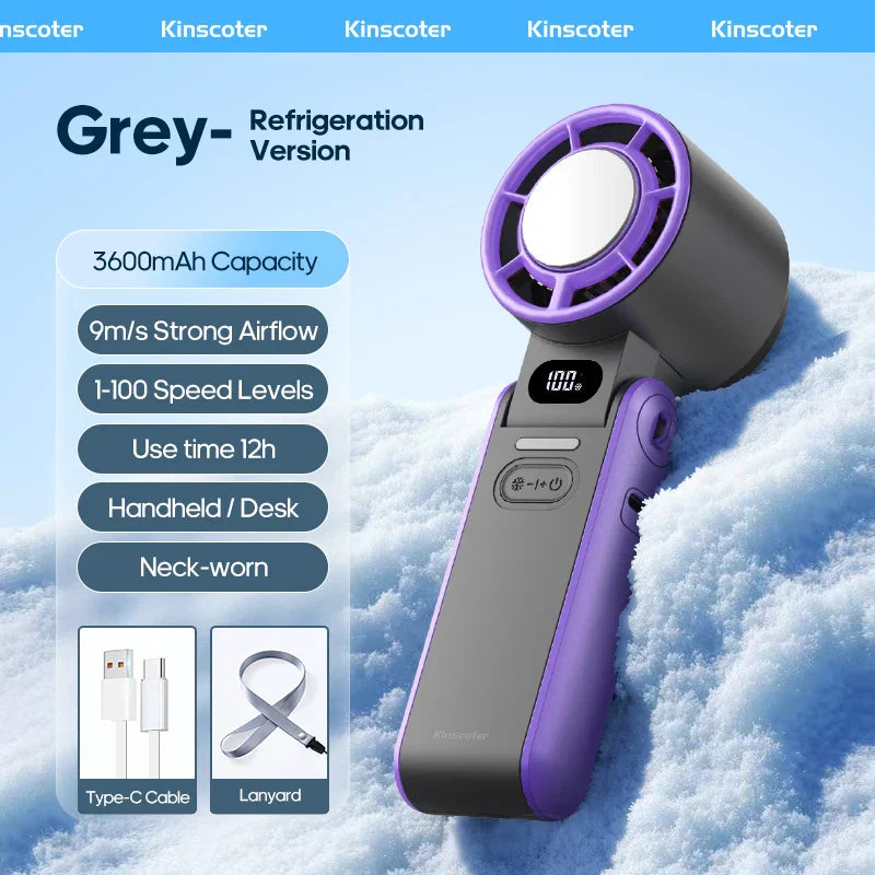 CoolityGo Handheld Fan with Ice-Cool Technology | 100 Speed Levels | 3600mAh Battery | Foldable & Ultralight | Stornfield