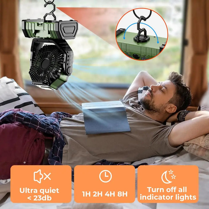 Camping Fan with 20,000mAh Battery, LED Light & Remote Control – AirMate | Stornfield