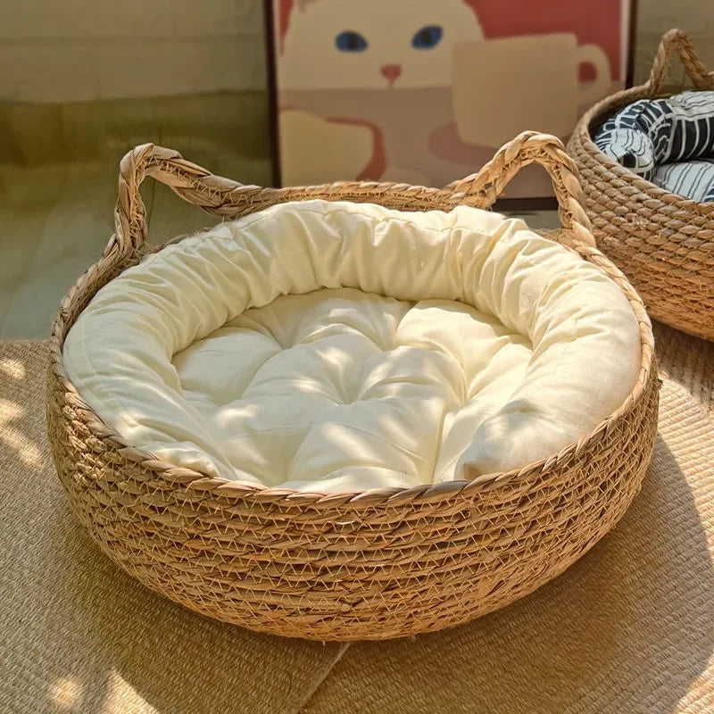 Rattan cat bed handwoven & washable Stornfield