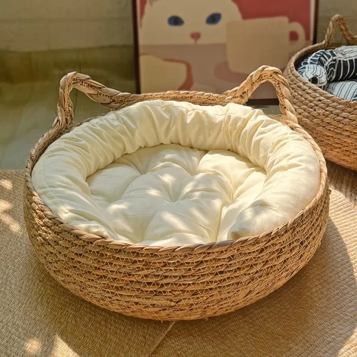 Rattan cat bed handwoven & washable Stornfield