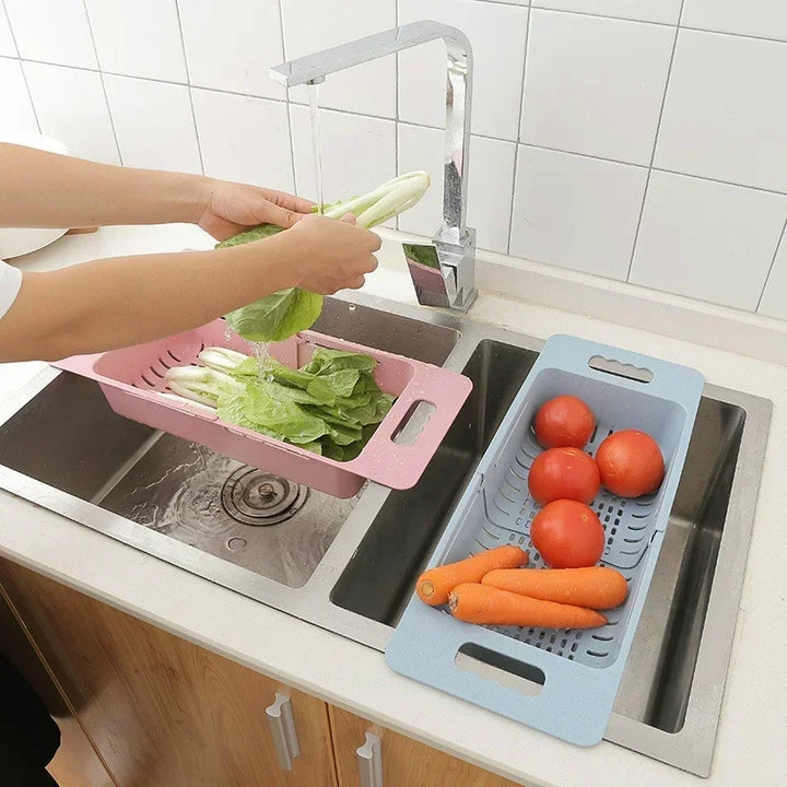 FlexDrain Draining Basket Kitchen – Adjustable Sink Organizer | Auto Drain & Fruit Vegetable Dryer | Space-saving Kitchen Accessory | Stornfield