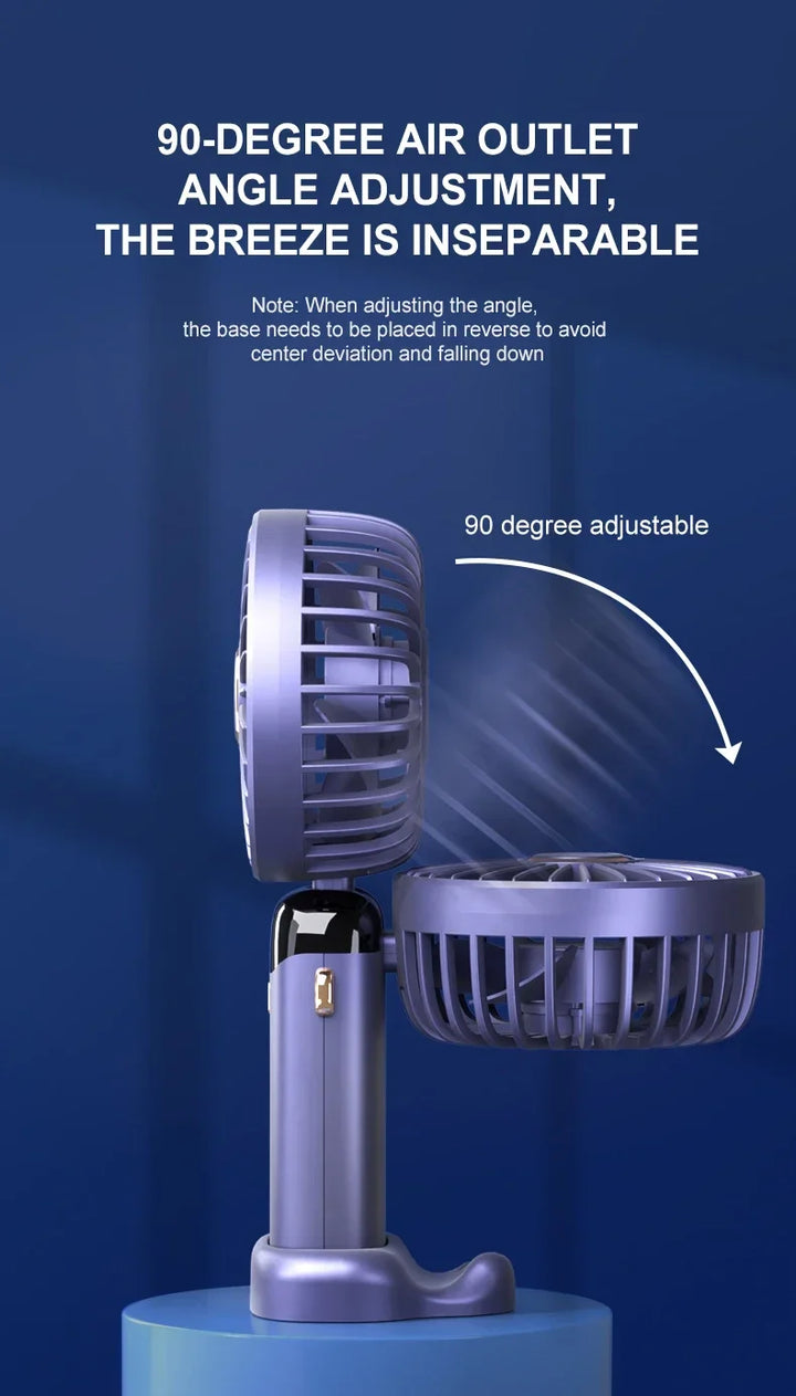 5000mAh Handheld Mini Fan – Wireless USB Rechargeable Portable Fan with Digital Display, Phone Holder, 5-Speed Foldable Neck Hanging Fan | Stornfield