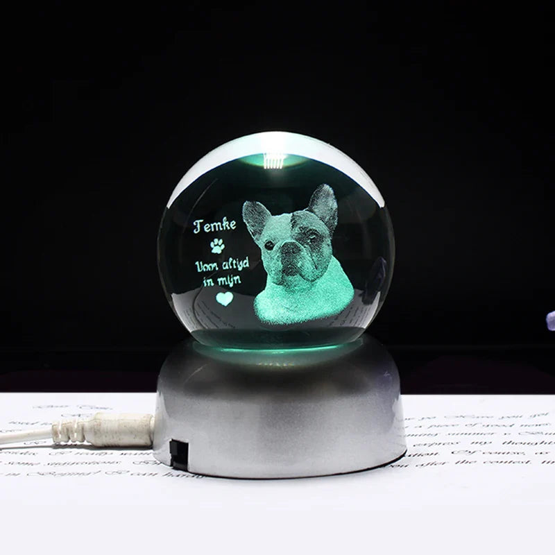 Personalized crystal ball with pet photo & LED base Stornfield