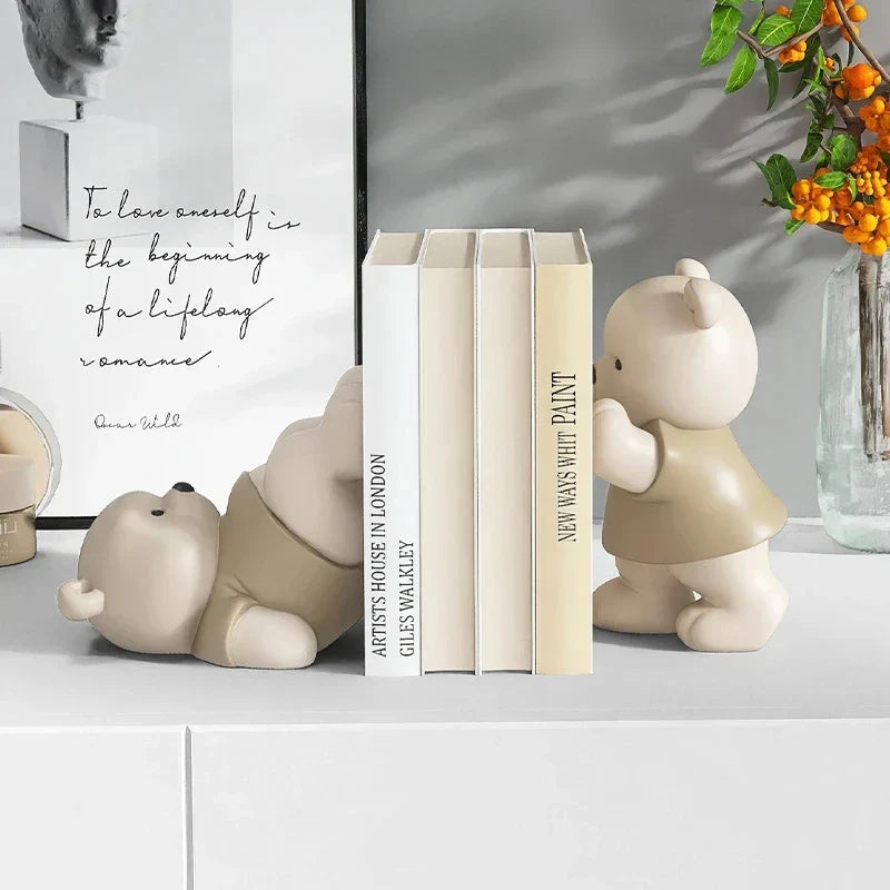 Milo Bear Bookend Decorative Figurine in Cream Finish | Stornfield